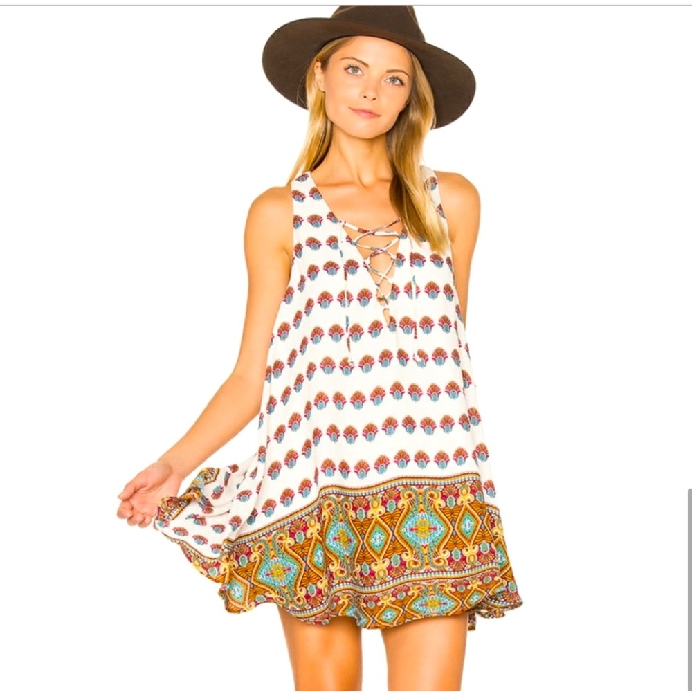 Show Me Your Mumu Rancho Mirage Lace Up mini Dress. Size Large